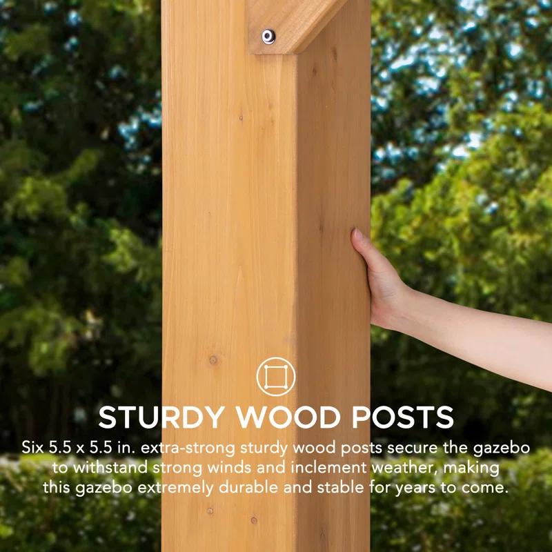 Sunjoy Sunjoy 12x20 ft. Wood Gazebo, Outdoor Patio Steel Hardtop Gazebo with 2-tier Metal Roof, Suitable for Patios, Lawn and Backyard, Matte Black Roof