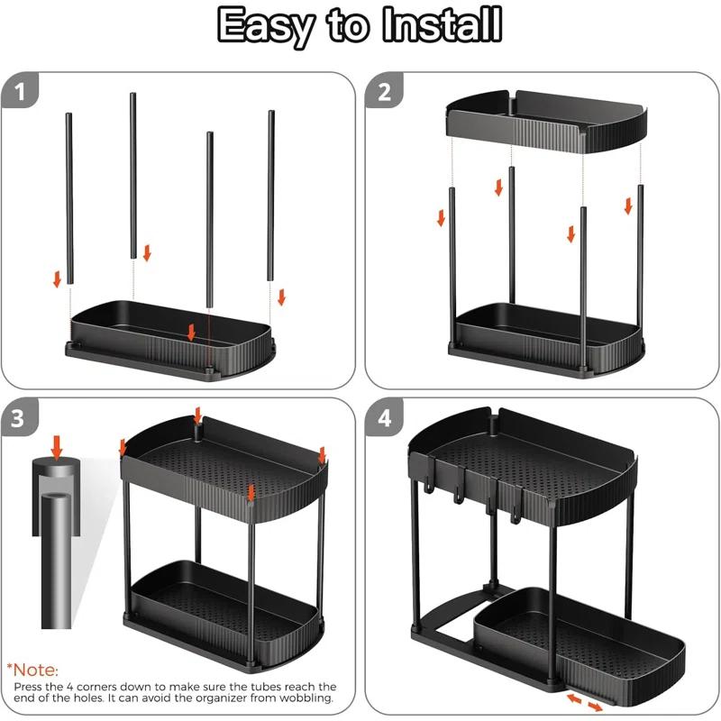 17 Stories 2 Pack Multi-Purpose Pull-Out Storage Organizers, Under Sink Organizers And Storage For Bathroom & Kitchen, Under Cabinet Organizers And Storage, 12.8 Inch, Black