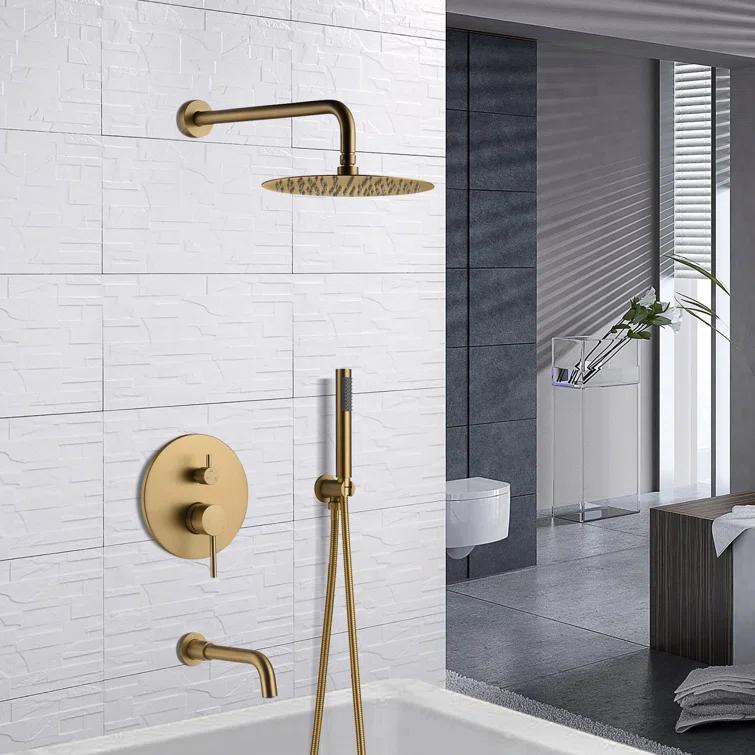 clihome Luxury Wall-Mounted 3-Function Shower System Solid Brass Mixer Valve, 1.8 GPM Flow & Dual Showerheads with Rough-in Valve DM6612GNI