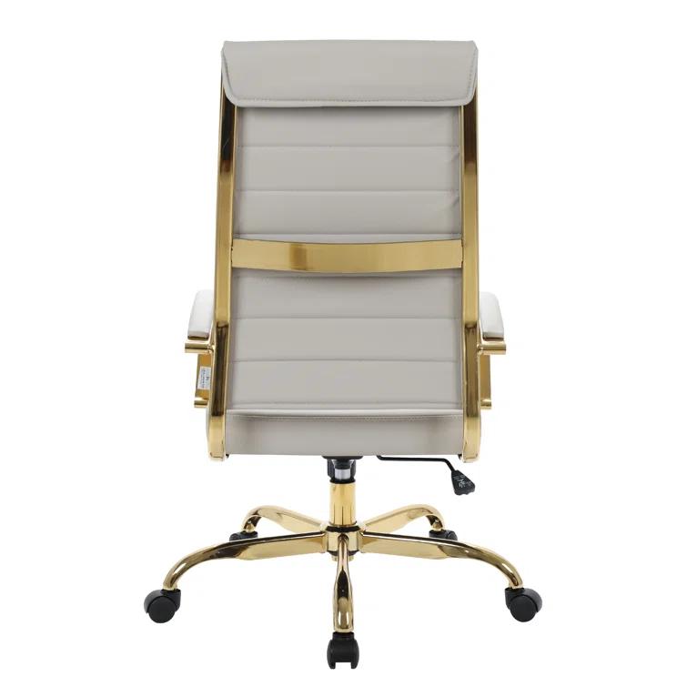 Everly Quinn Humairaa Benmar Leather Office Chair in Gold Base