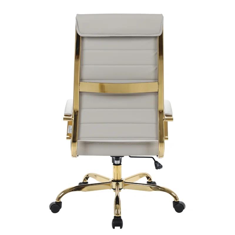 Everly Quinn Humairaa Benmar Leather Office Chair in Gold Base