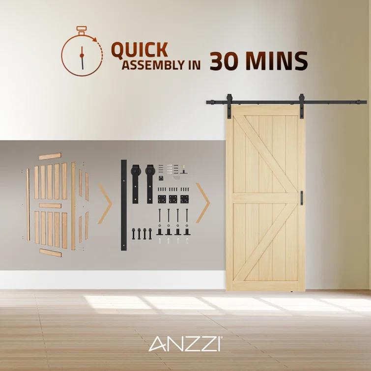 ANZZI ANZZI Heavy Duty Sturdy Wood Single Sliding Barn Door - Solid Core MDF And PVC - Knockdown Design - Hardware Included - Space-Saving Solution