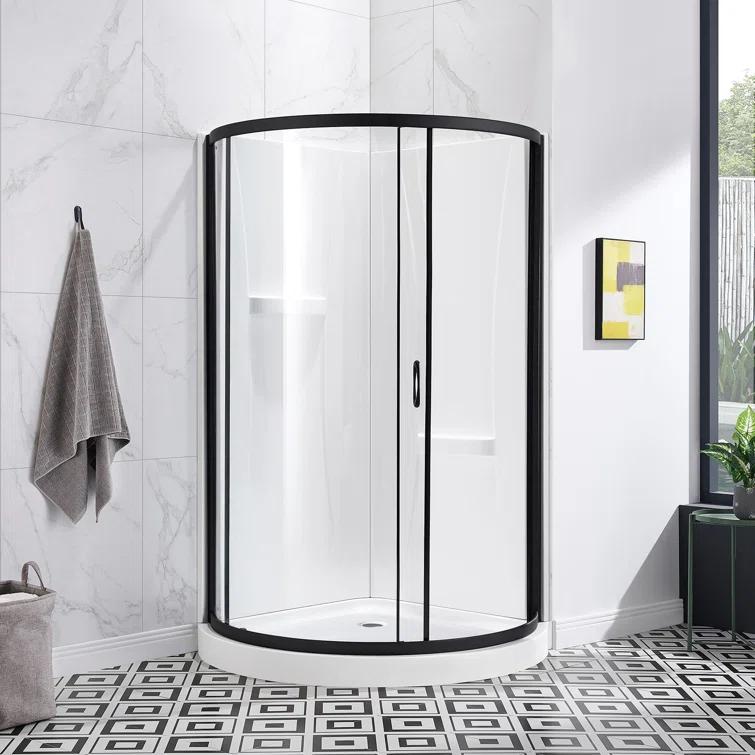 Ove Decors OVE Decors Breeze 44 in. Round Shower Kit, Clear Door with Shower Base and Wall 15SKA-BREE38-BLKAC