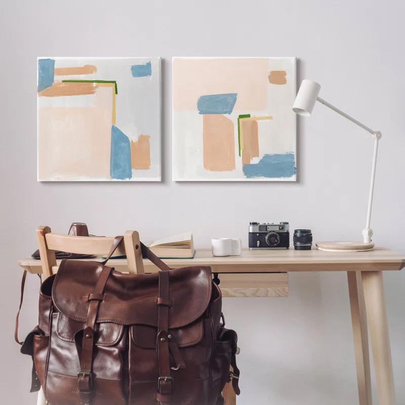 Stupell Industries " Abstract Pink Blocked Contemporary Shapes " by Melissa Wang 2 - Pieces Painting Print