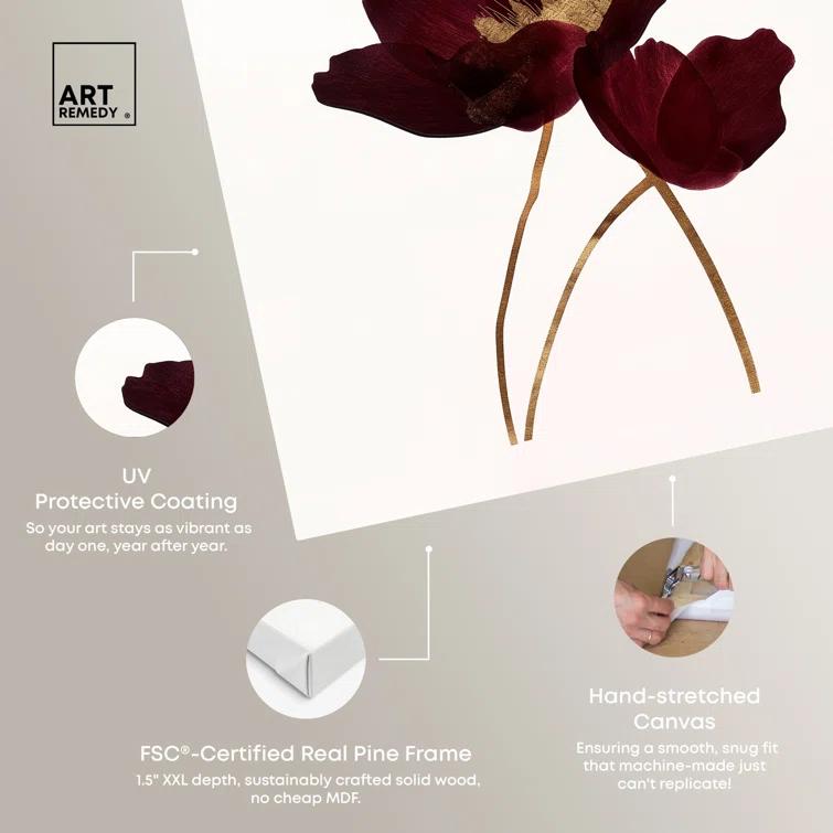 Art Remedy Art Remedy Wine Flowers Framed Floral Fine 1 Piece Canvas Wall Art 57114