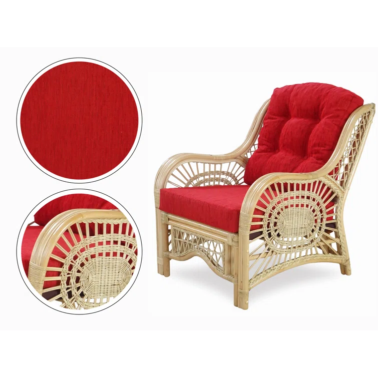 Bay Isle Home™ Malibu Lounge Set Of 4: 2 Natural Rattan Wicker Chairs, Loveseat And Coffee Table W/Glass Handmade, Natural Color