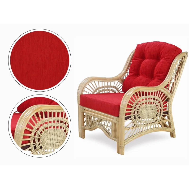 Bay Isle Home™ Malibu Lounge Set Of 4: 2 Natural Rattan Wicker Chairs, Loveseat And Coffee Table W/Glass Handmade, Natural Color