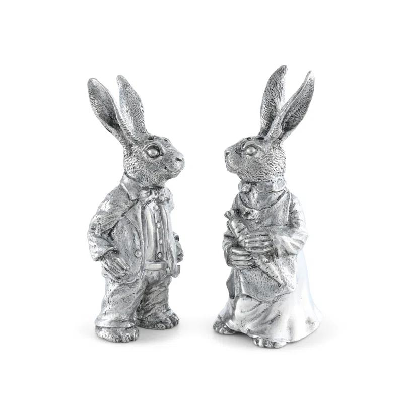 Vagabond House Garden Friends Easter Pewter Dressed Rabbits Salt and Pepper Shakers Set