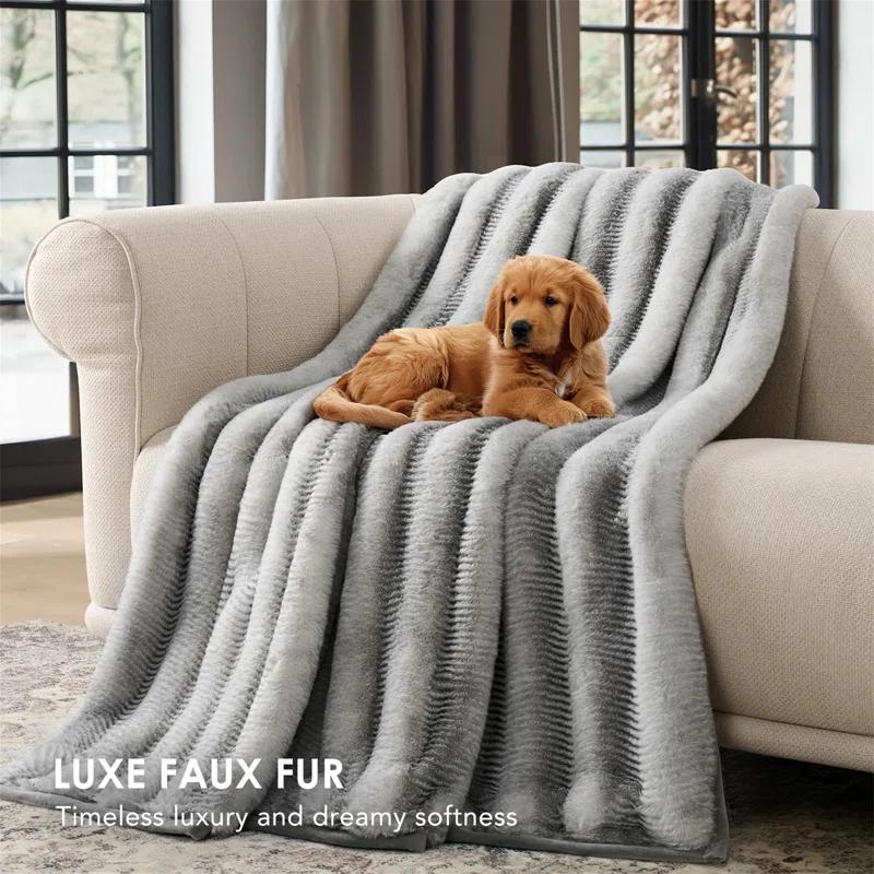 transparent.0 Soft And Luxe Faux Rabbit Fur Sofa Throw, 60" X 80"