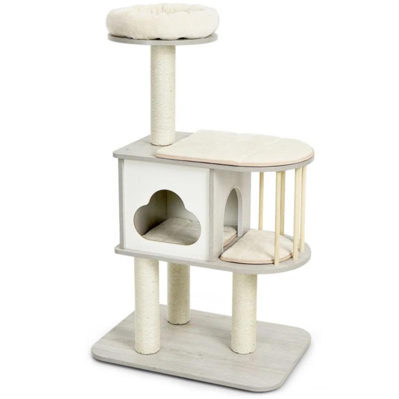 Archie & Oscar™ 46" Modern Wooden Cat Tree With Platform & Washable Cushions For Kittens & Cats