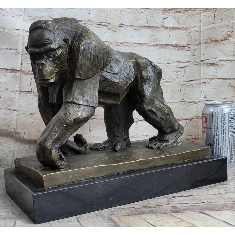 Bungalow Rose Xaila Gorilla Sculpture Statue Figure Bronze Metal Signed Art On Marble Base By Vobisova