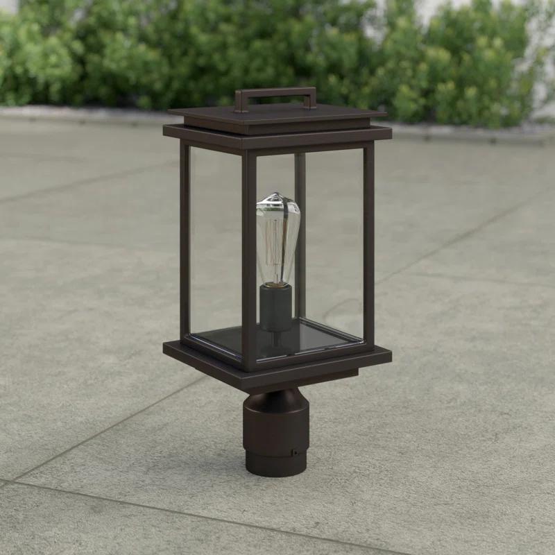 Antique Bronze Rectangular Outdoor Post Lantern with Clear Panels