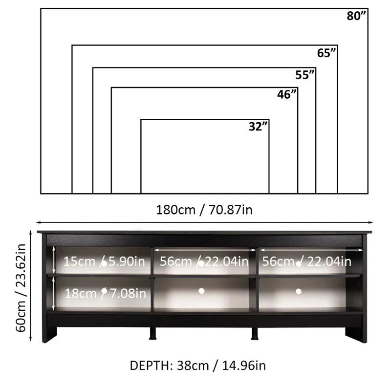 Ebern Designs Media Console TV Stand Entertainment Center with 6 Shelves and Cable Management for 65, 75 Inch Television Living Room and Bedroom Modern Wooden