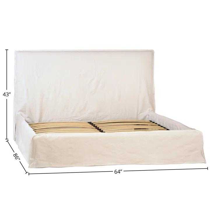 Whitney Queen Ivory Linen Upholstered Platform Bed with Headboard