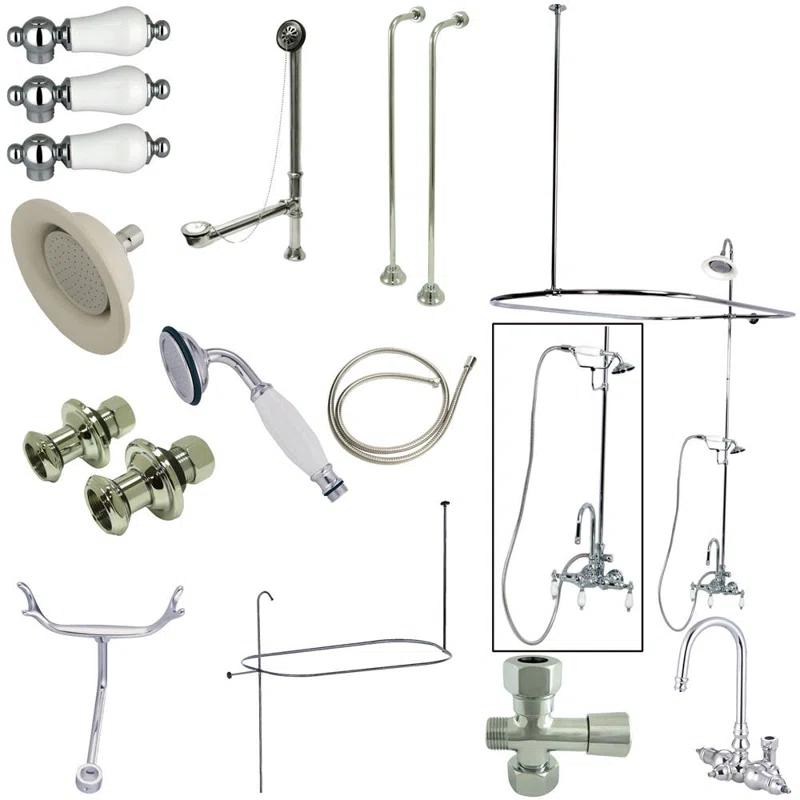 Kingston Brass Kingston Brass Vintage Three-Handle 2-Hole Tub Wall Mount Clawfoot Tub Faucet Package with Shower Enclosure and Hand Shower CCK2141PL