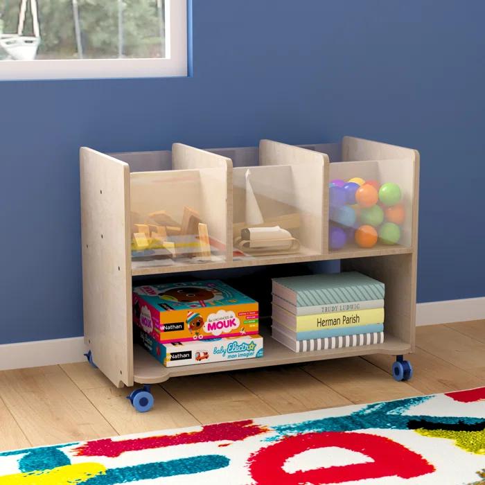Bright Beginnings Bright Beginnings Commercial Wooden Mobile Storage Cart with Compartments, Bins, and Wheels