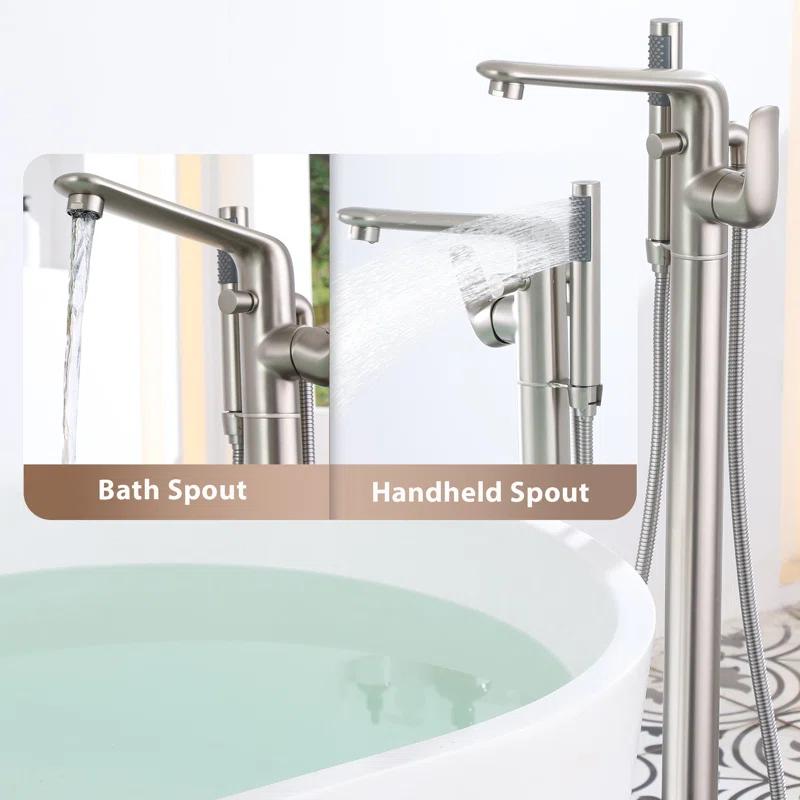 mondawe Single Handle Floor Mounted Freestanding Tub Filler with Diverter MDLT0054-BN