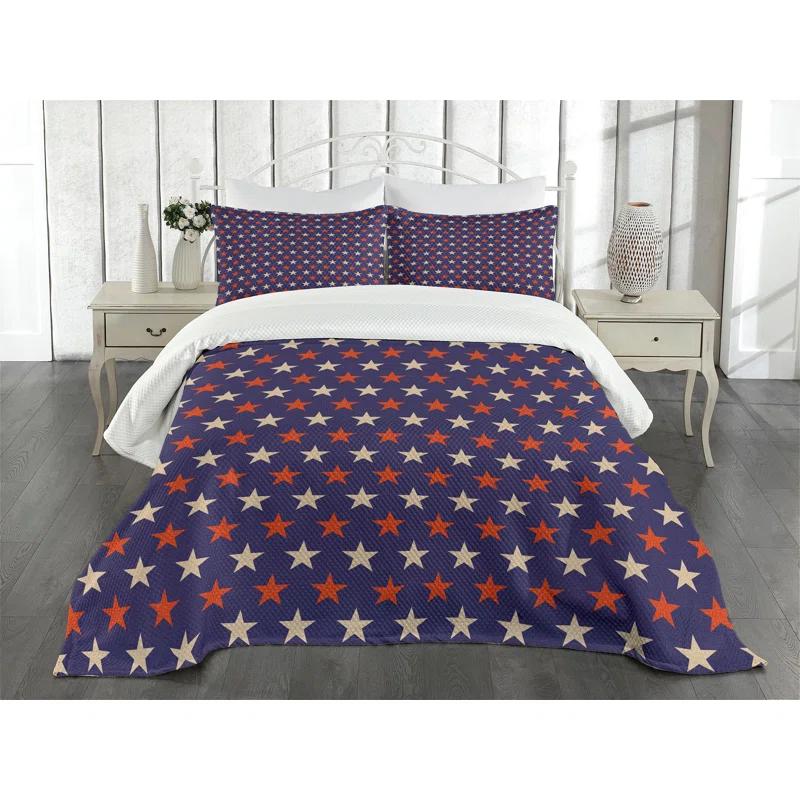Ambesonne Ambesonne USA Bedspread Set Vintage Patriotic Colors Dark Blue Cream Red