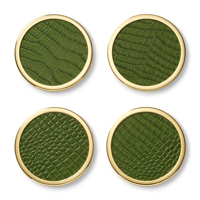 AERIN Leather Round 4 Piece Coaster Set