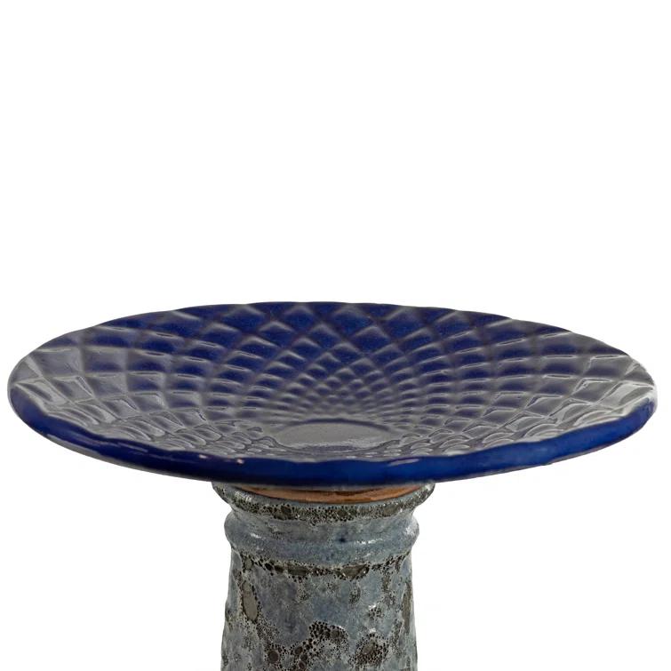Red Barrel Studio® Trenasia Freestanding Ceramic Outdoor Bird Bath with UV-Resistant Blue Lava Finish