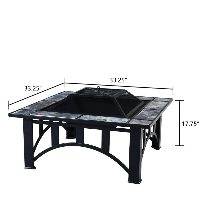 olilawn Olilawn Fire Pit - 35-Inch Outdoor Wood Burning Square Firepit with Poker, and Cover - Outdoor Fire Pits for Backyard, Deck, or Patio