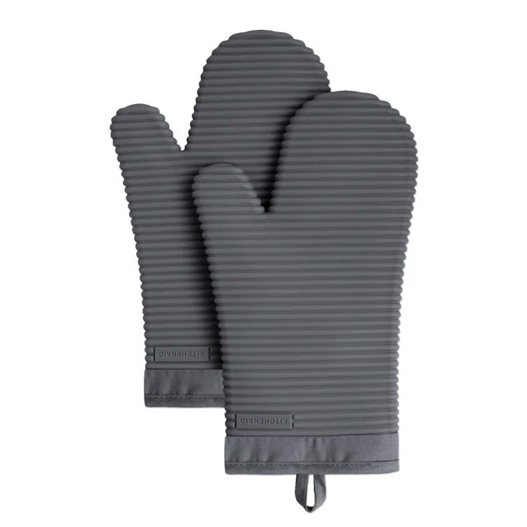 KitchenAid Charcoal Ribbed Soft Silicone Oven Mitts, Set of 2