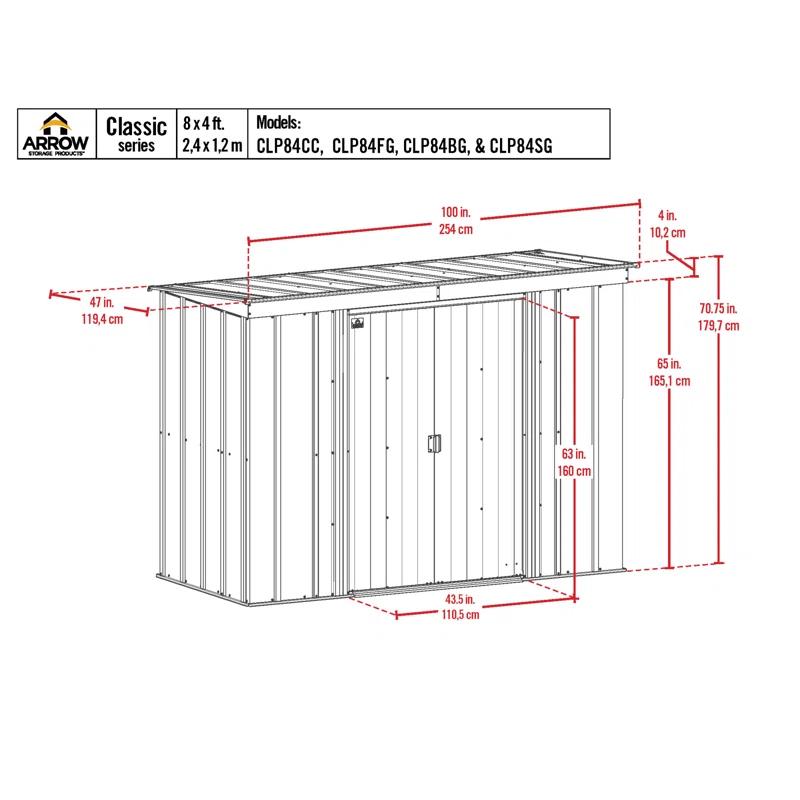 Arrow 8 ft. W x 4 ft. D Galvanized Steel Vertical Storage Shed