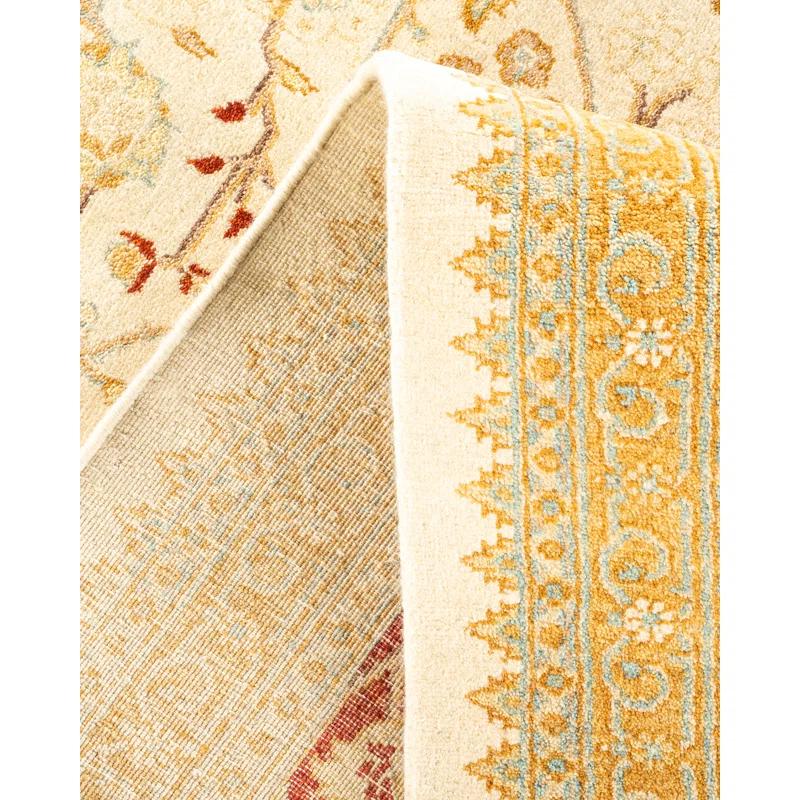 Ivory Hand-Knotted Wool Rectangular 8' x 10' Area Rug