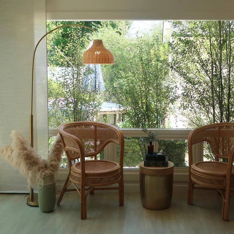 Brightech Lark 75 in. Weighted Base LED Arched Standing Floor Lamp with Boho Rattan Shade