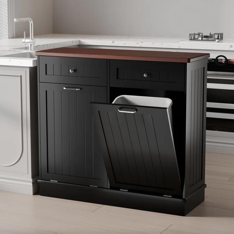 Betterhood Havant Double Tilt Out Trash Cabinet 20 Gallons Wooden Free Standing(Not include trash can)