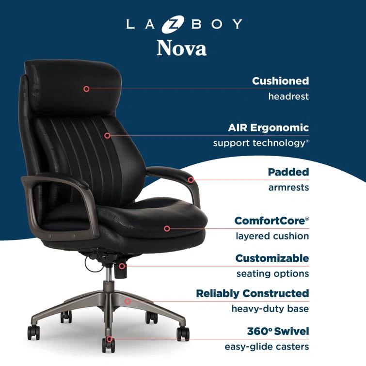 La-Z-Boy La-Z-Boy® Nova Executive Office Chair, Patented AIR Ergonomic Support Technology®, High-Back Premium Comfort & Support, Vegan PU Leather