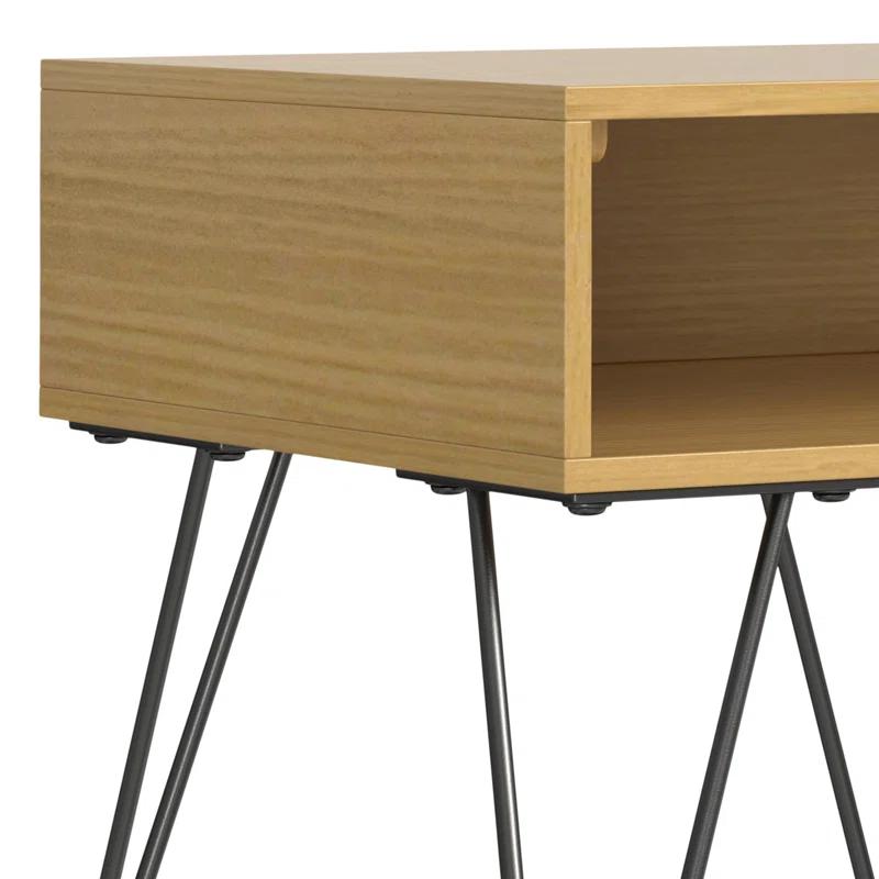 Hunter 22"W Solid Wood Industrial Square End Table with Hairpin Legs and Open Storage