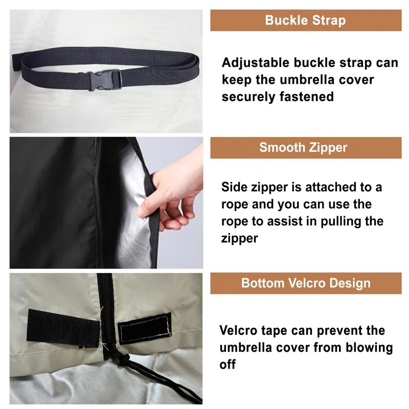 Umbrella Cover, 420D Waterproof Outdoor Patio Umbrella Cover For 8Ft To 12Ft Cantilever Offset Umbrella, Black