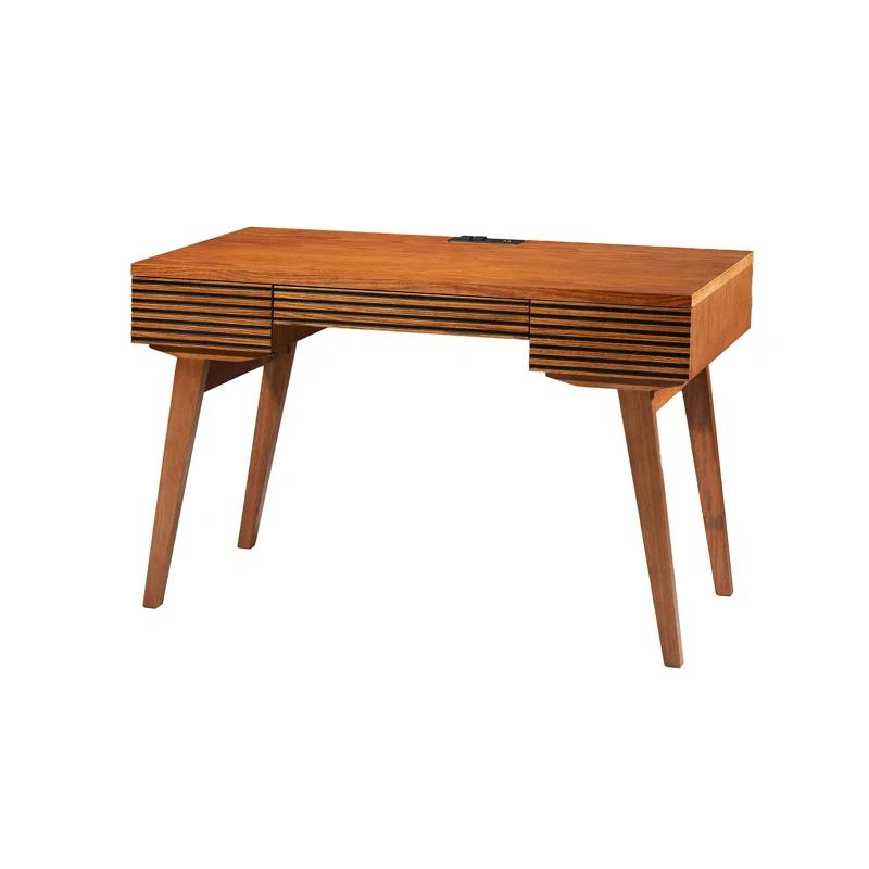 Furnitech Solid Wood Base Writing Desk with Power Outlet