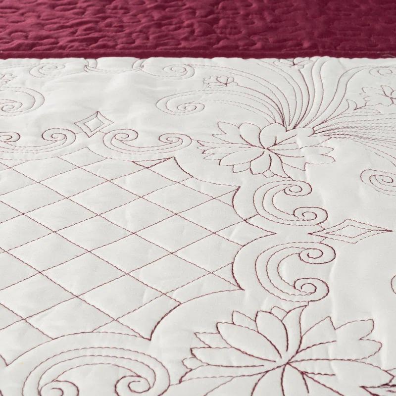 Juliette Classic Embroidered Twin Quilt with Pillow Sham - Machine Washable Lightweight Bedding