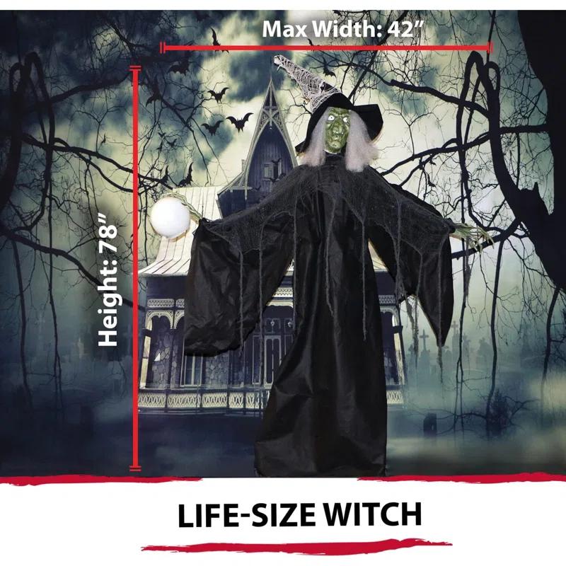 Haunted Hill Farm Lifesize Witch Prop with Lights and Sound, Indoor/Covered Outdoor Halloween Decoration