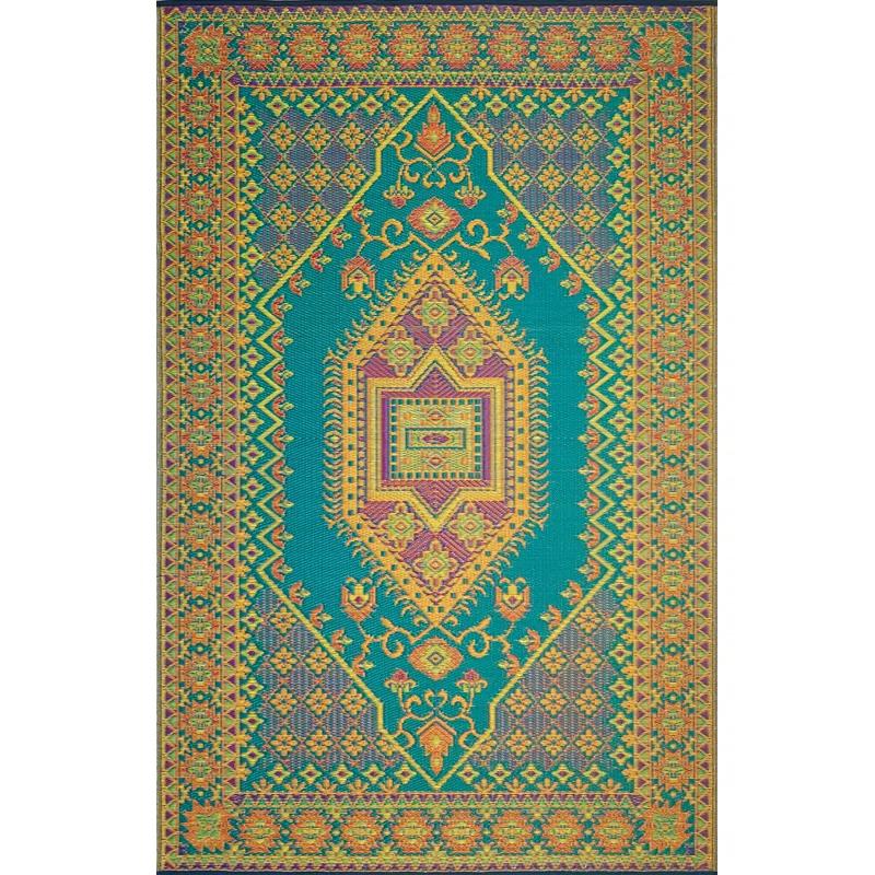 Mad Mats Oriental Turkish Aqua Indoor/Outdoor Area Rug - Reversible, UV Resistant