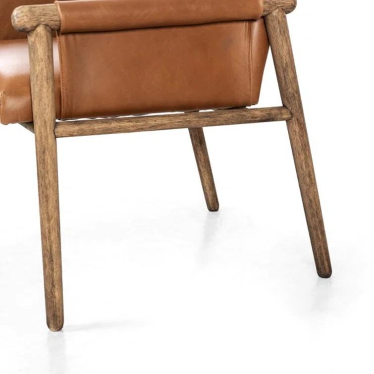 Valencia Camel Leather Upholstered Arm Chair with Wood Frame