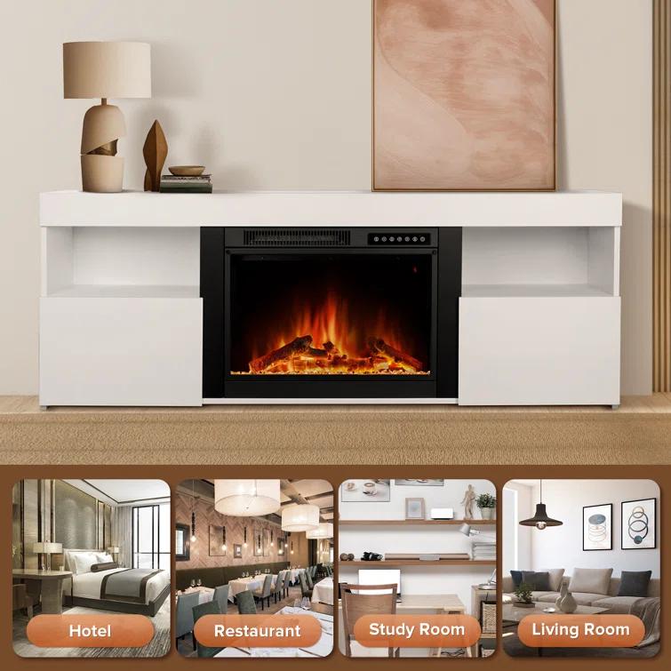 COWSAR COWSAR TV Stand for TVs up to 60" with Electric Fireplace with Remote Control,Adjustable Real 3d Flame Brightness