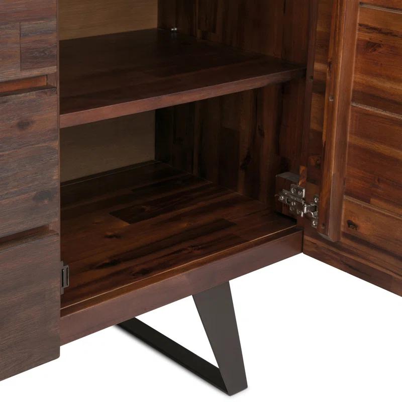 Simpli Home Lowry 60"W Solid Wood Modern Industrial 2-Door Sideboard Buffet with 3 Center Drawers