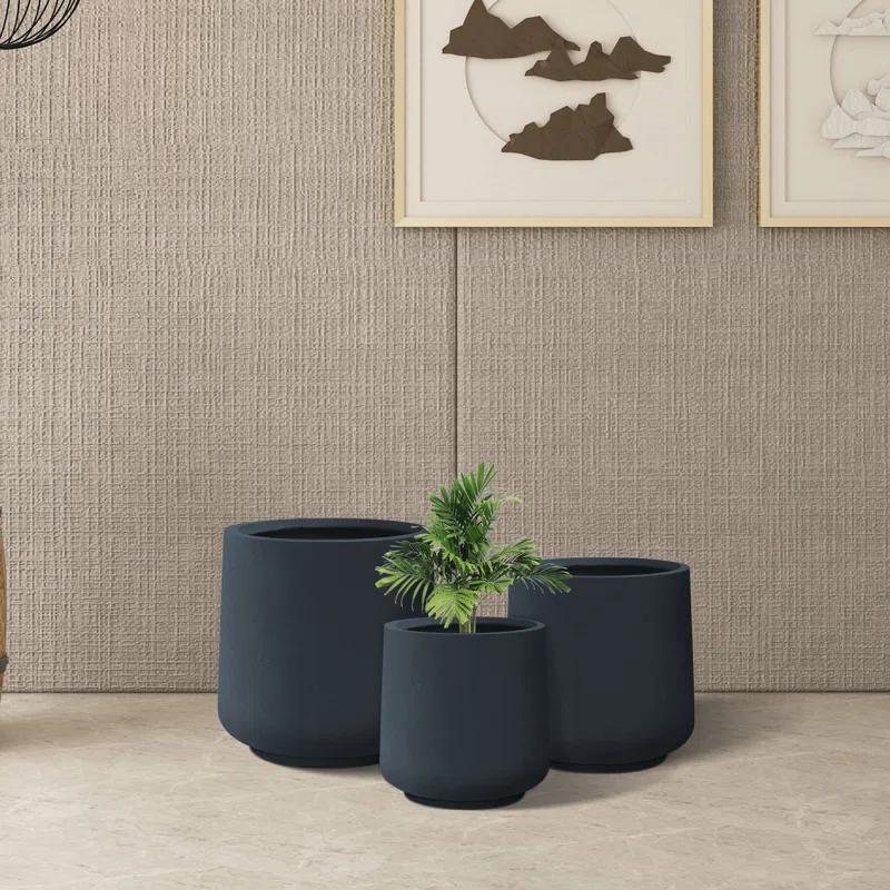 Kante Kante Round Concrete Planters, Outdoor Indoor Pots Containers with Drainage Holes Set
