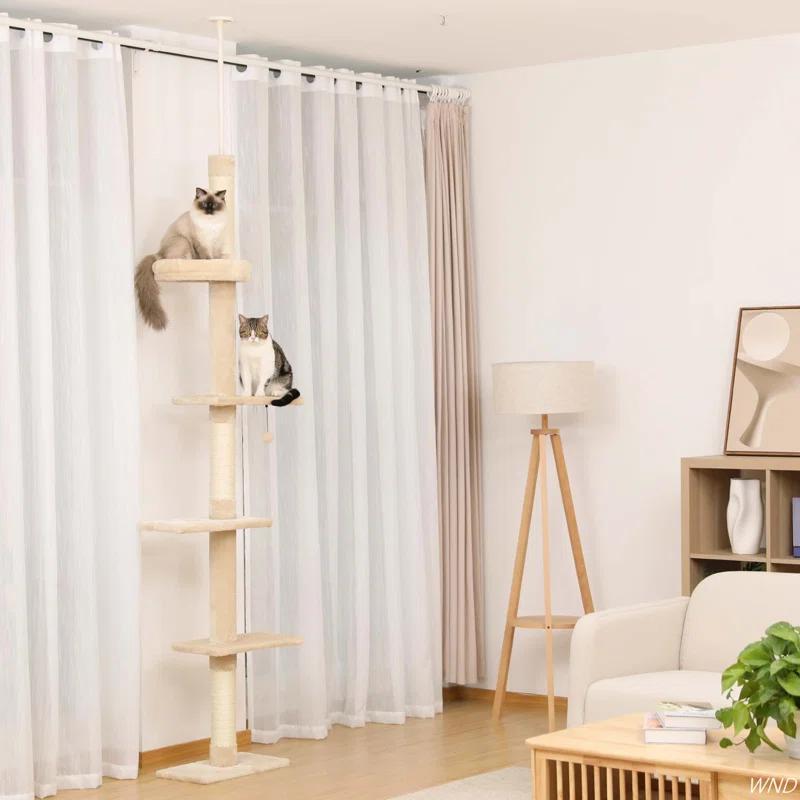 Interactive Adjustable 5-Tier Floor To Ceiling Cat Tower