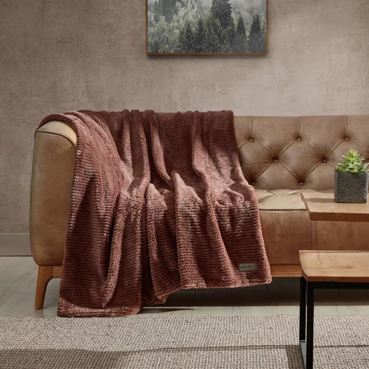 Eddie Bauer Eddie Bauer Ribbed Textured Stripe Solid Plush Throw Blanket
