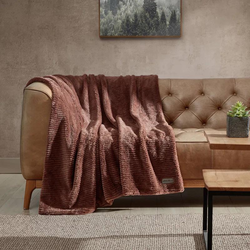 Eddie Bauer Eddie Bauer Ribbed Textured Stripe Solid Plush Throw Blanket