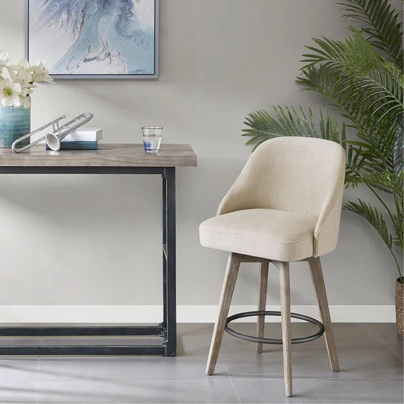 Everly Quinn Stylish Counter Stool With Swivel Seat And Solid Wood Legs