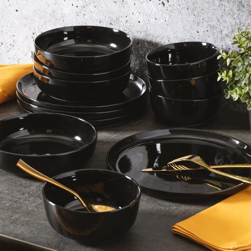 Gibson Gibson Home Oslo 12 Piece Porcelain Dinnerware Set - Black
