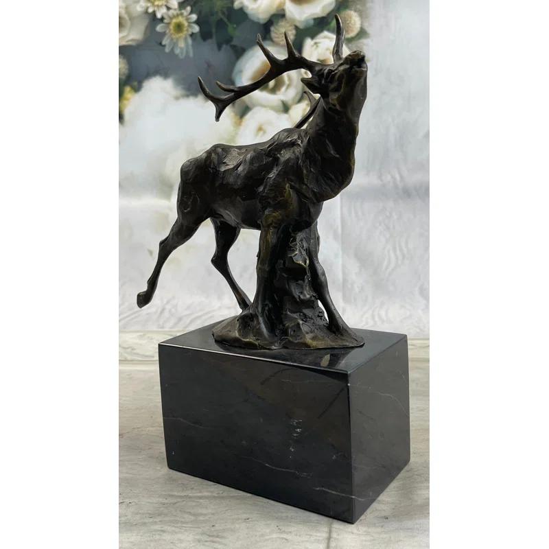 Loon Peak® Abdijabar Signed Original Male Elk Mountain Deer Caribou Hunter Bronze Sculpture Art Decor