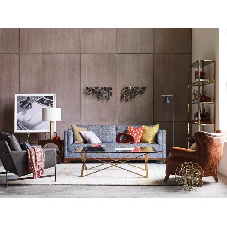 Transitional Bugatti Brown Leather & Wood Wingback Arm Chair