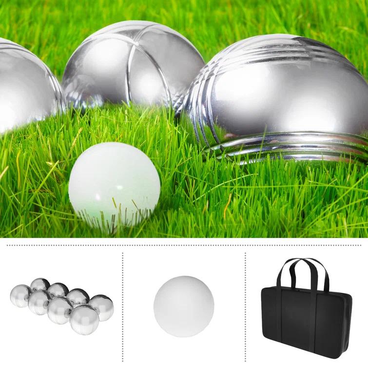 Hey! Play! Bocce Ball Set Lawn Game with 8 Steel Tossing Balls and Carrying Case
