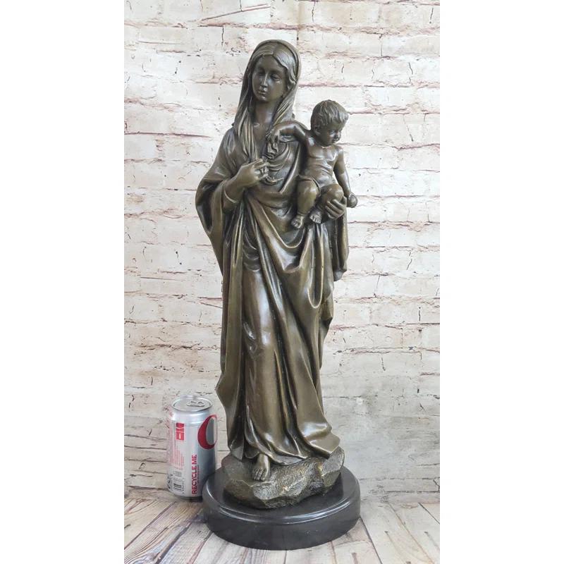 Bloomsbury Market Madonna Virgin Mary W/ Baby Jesus Bronze Statue Sculpture Figure 23 Inches X 8 Inches | Wayfair